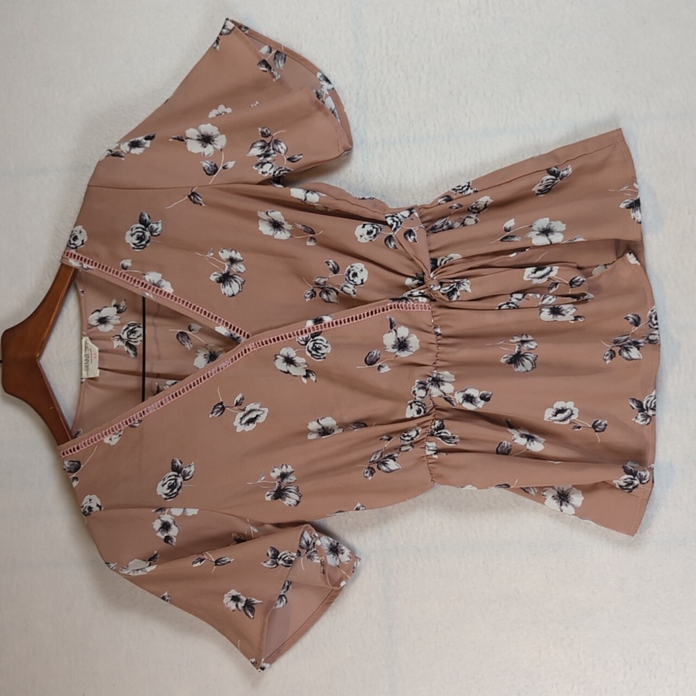 Sienna Sky‎ Pink Floral Cherry Blossom Chiffon Empire Waist Blouse XS
